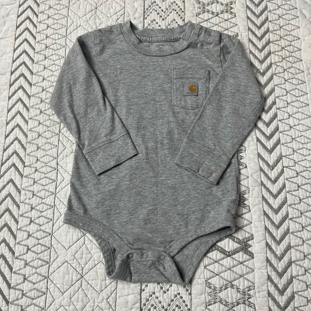 Carhartt Kids Long Sleeve Pocket Bodysuit Heather Gray 18M